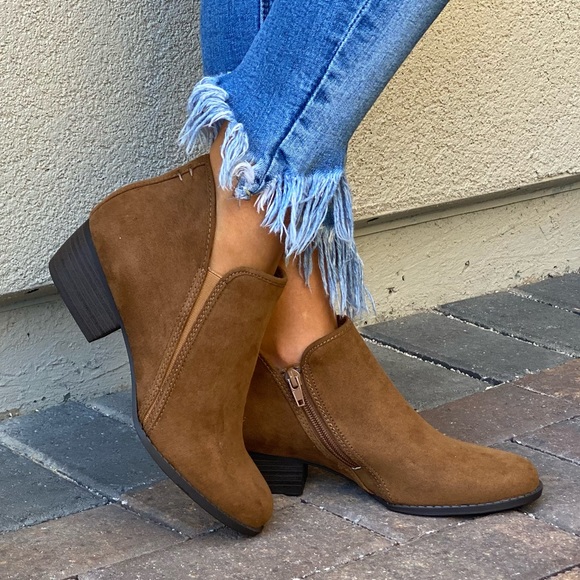 Cognac Asymmetrical Style Boho Chic Ankle Booties - Picture 7 of 9